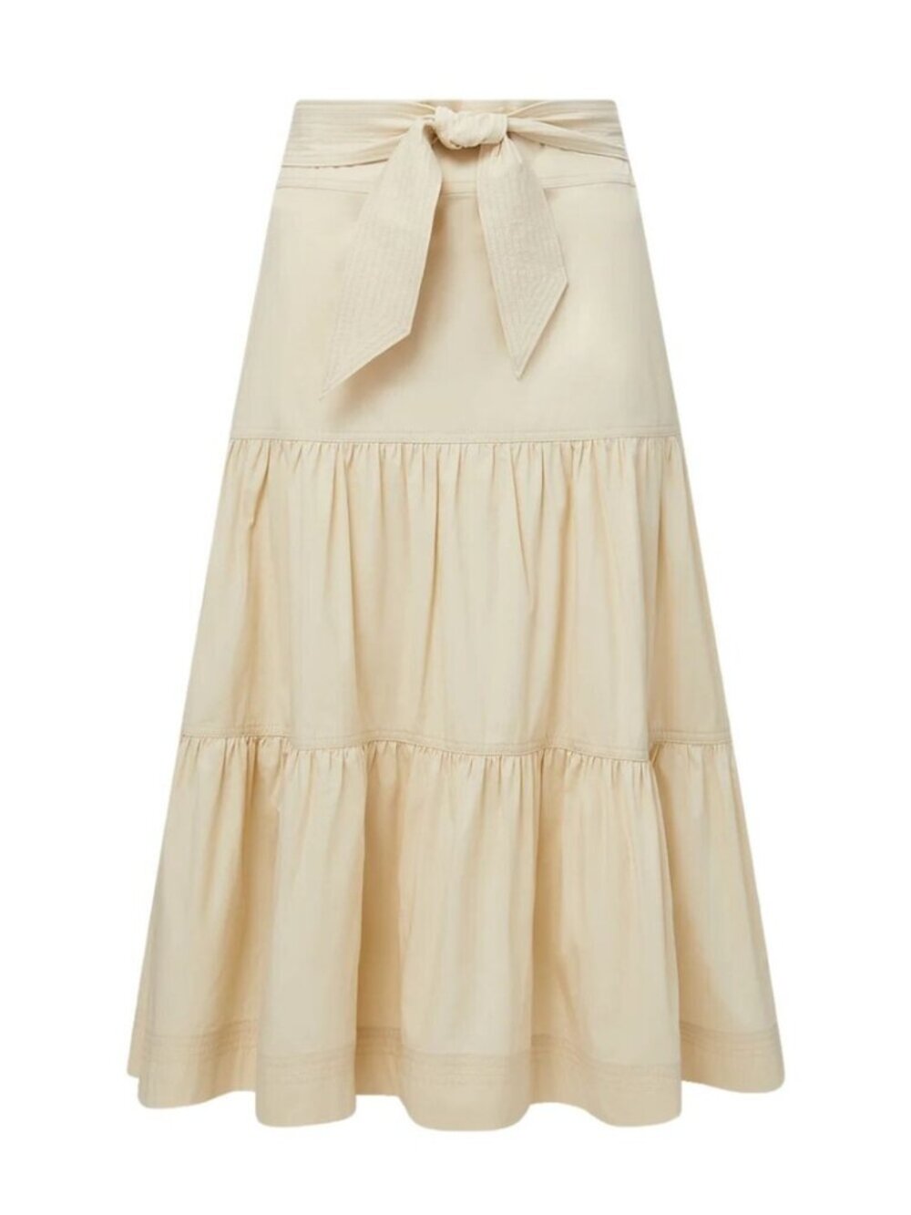 VERONICA BEARD Armida Tiered Belted Poplin Midi Skirt Pima Cotton Beige - Picture 3 of 16